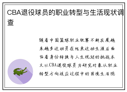 CBA退役球员的职业转型与生活现状调查