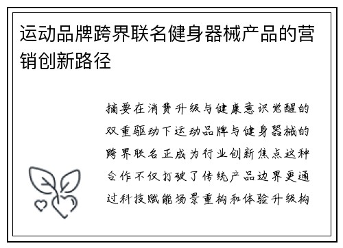 运动品牌跨界联名健身器械产品的营销创新路径